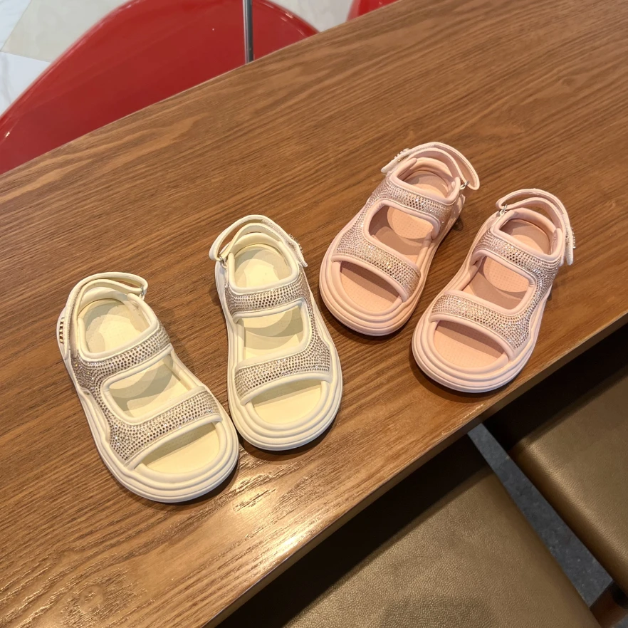 24夏季款童鞋女童水钻休闲凉鞋儿童软底沙滩鞋小女孩运动凉鞋W580