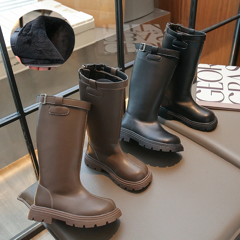 23秋冬新款童鞋女童加绒高筒鞋韩版儿童皮靴女孩英伦风长靴子262