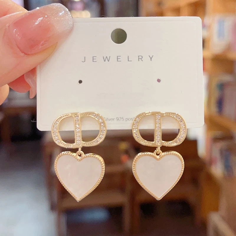 铜合金耳饰 【丫头baby专属】日韩轻奢高级感字母爱心镶钻气质耳环