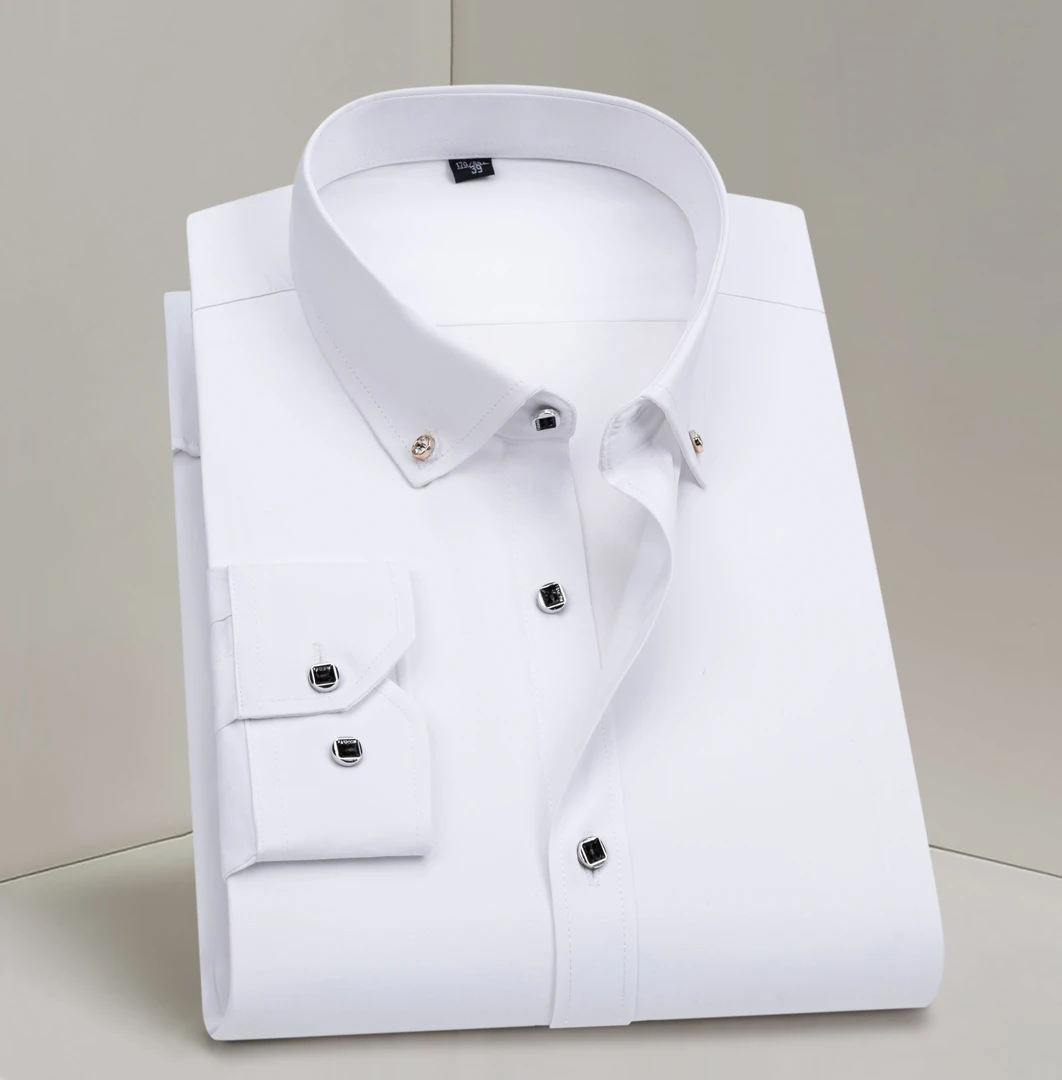 2023春秋长袖高档钻扣男士衬衫纯色修身