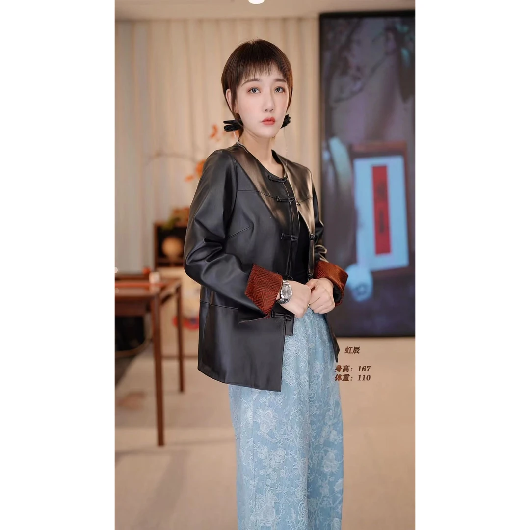【虹辰·皮衣】高端绵羊皮高级感气质显瘦百搭优雅时尚皮衣-HC671