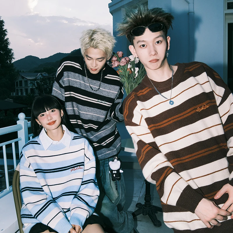 RICHDEER｜男女同款美式复古字母刺绣针织衫慵懒风毛衣