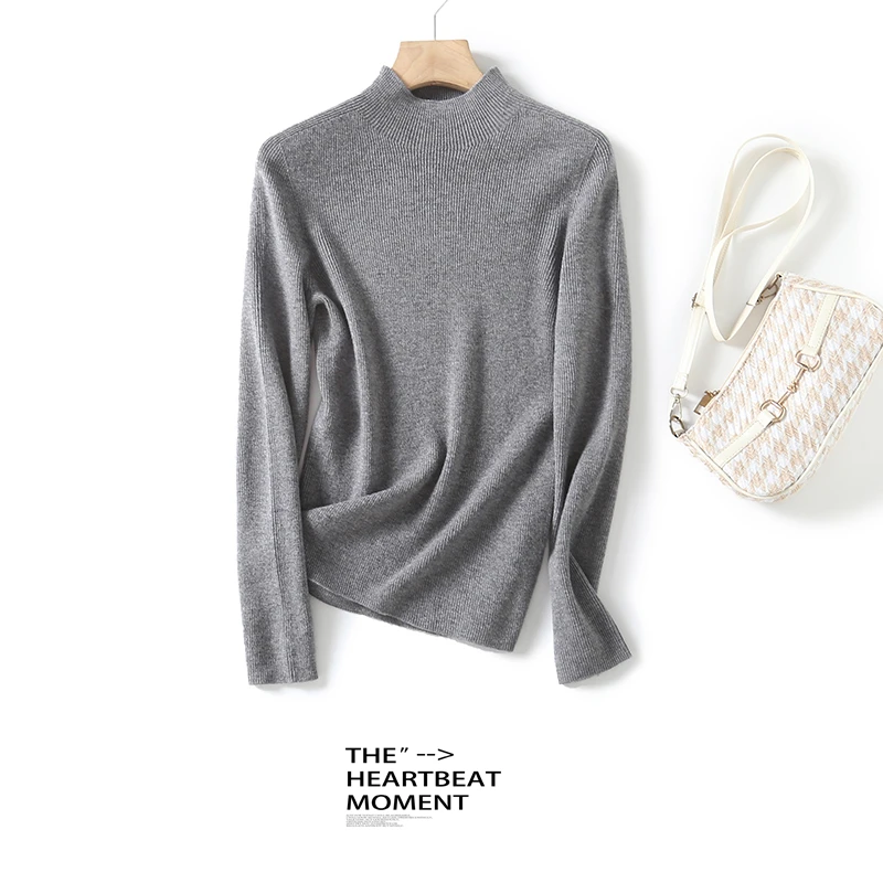 女士休闲中领时尚百搭秋冬长袖纯羊毛针织衫 HN725