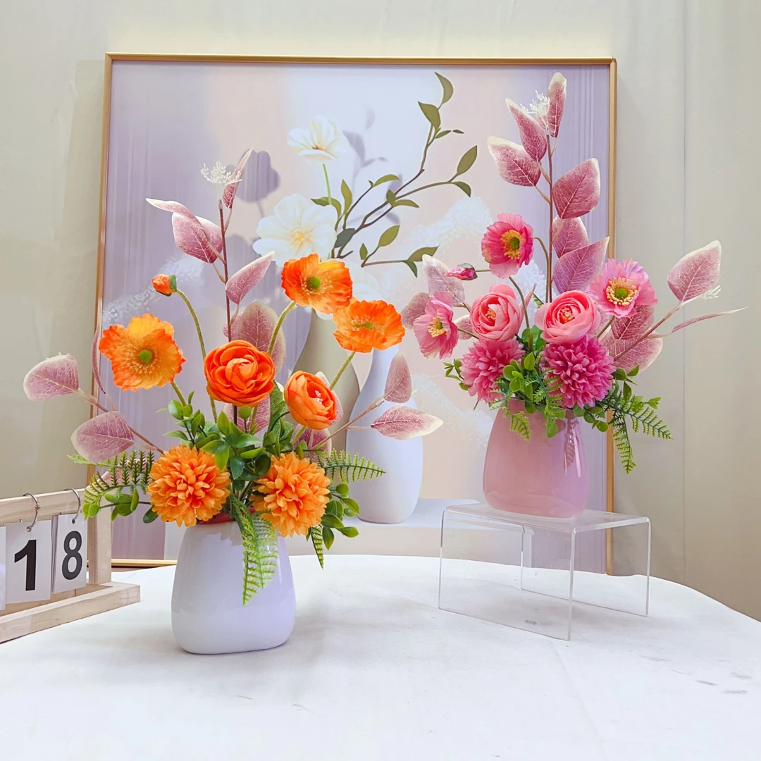 2024年爆款花开富贵手工插花装饰客厅配陶瓷花瓶餐桌花摆件仿真花