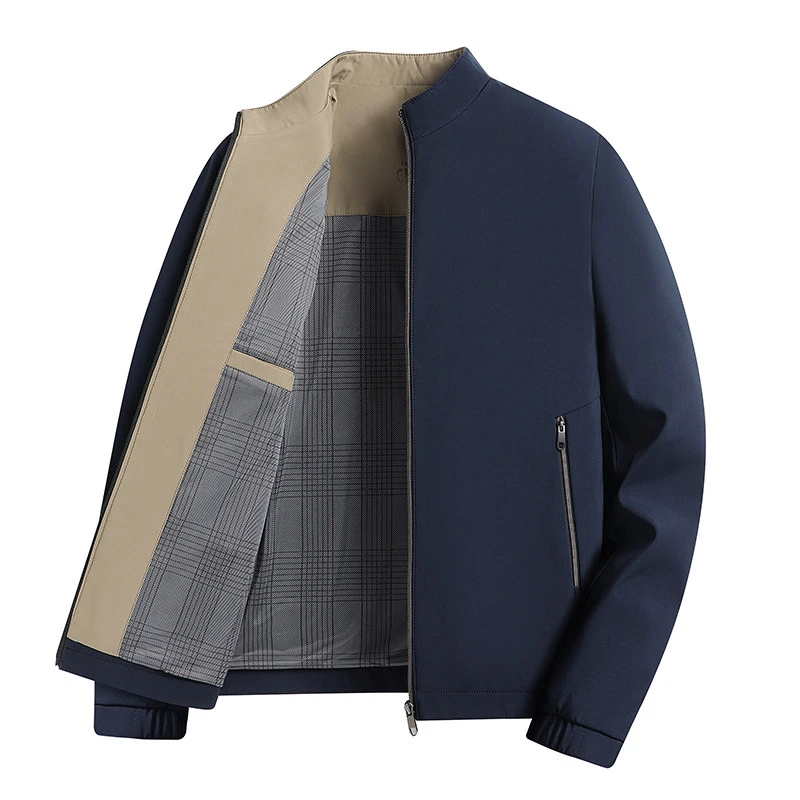 春秋季新款男士立领夹克衫中老年人商务休闲薄款爸爸装宽松外套
