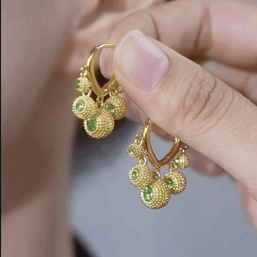 铜合金耳饰 R129新款五福临门榴莲吊坠卡扣耳环