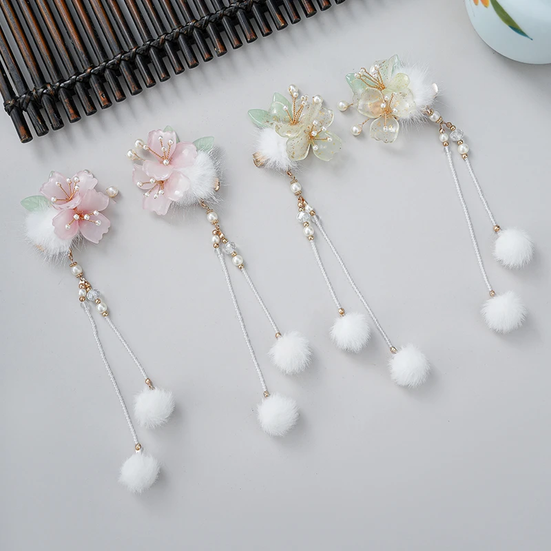 春亦轩超仙温柔清冬对夹古风发饰对夹秋冬旗袍汉服毛球发夹头饰女