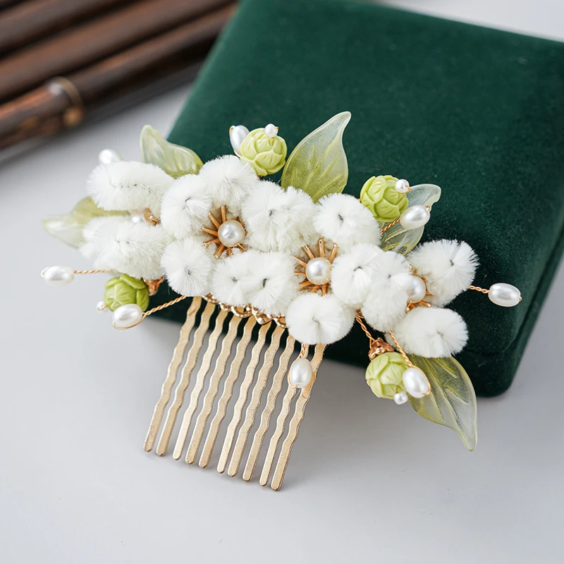 春亦轩超仙古风杏仁奶白流苏发梳发饰旗袍汉服淡雅流苏边夹头饰女