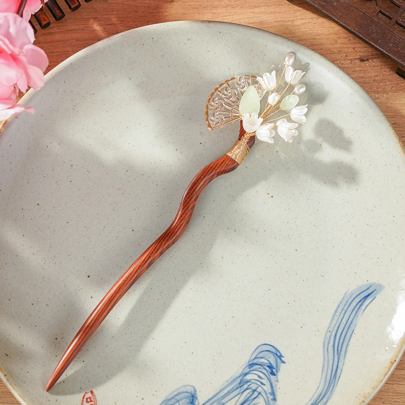 春亦轩原创中式淡雅铃兰扇发簪头饰高级感百搭旗袍汉服挽发木簪女