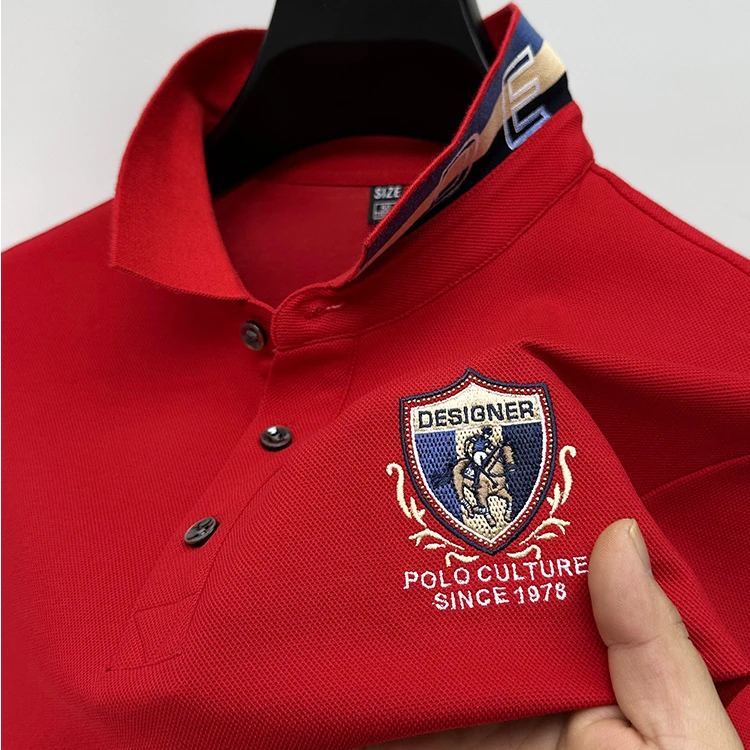高端品牌刺绣运动polo衫男短袖夏季宽松t恤男半袖翻领纯色上衣服