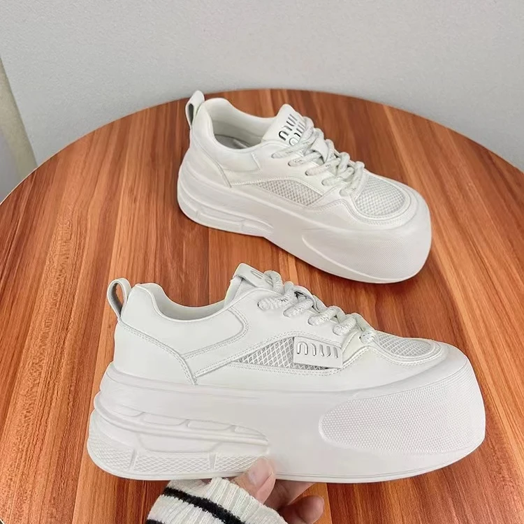 网面透气小白鞋女新款大头丑萌面包鞋百搭松糕厚底板鞋MD41111E52