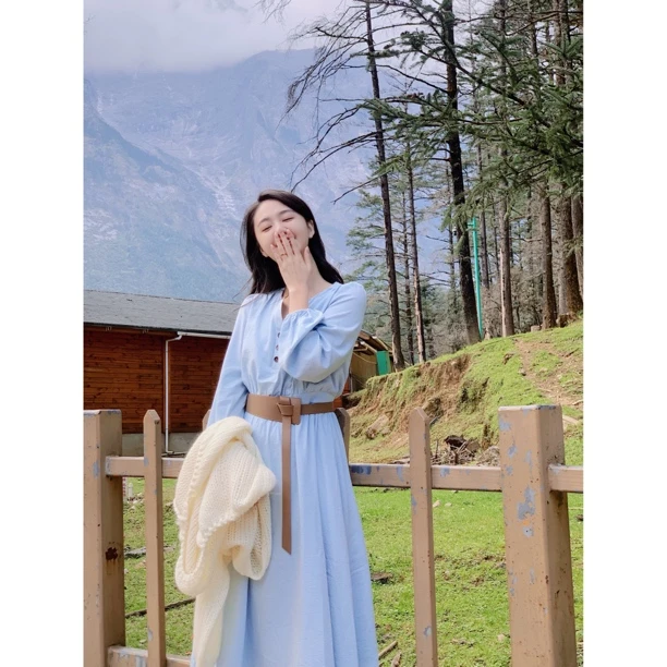 LACEY 2024 9/30 【蓝雾雪松】 高级简约收腰蓝色连衣裙