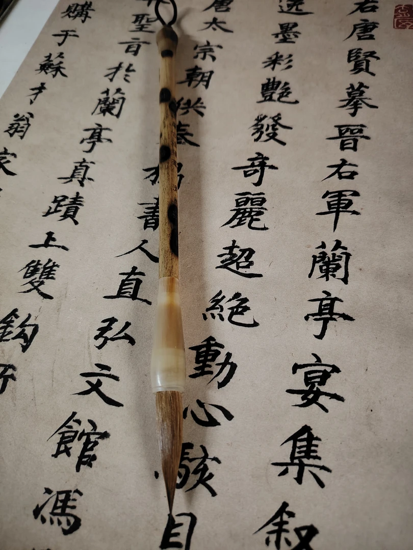 净纯辽尾古法狼毫毛笔 出锋3.9 口径0.9 各种行楷 黑湘妃牛角笔杆