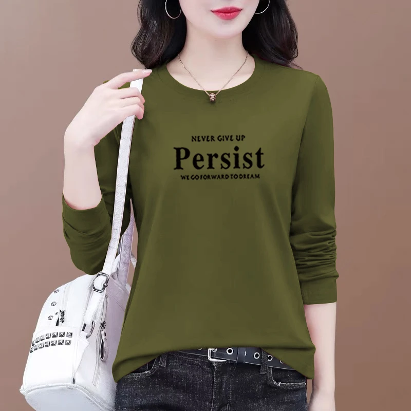 纯棉长袖t恤女春秋新款洋气宽松显瘦时尚百搭圆领休闲上衣打底衫