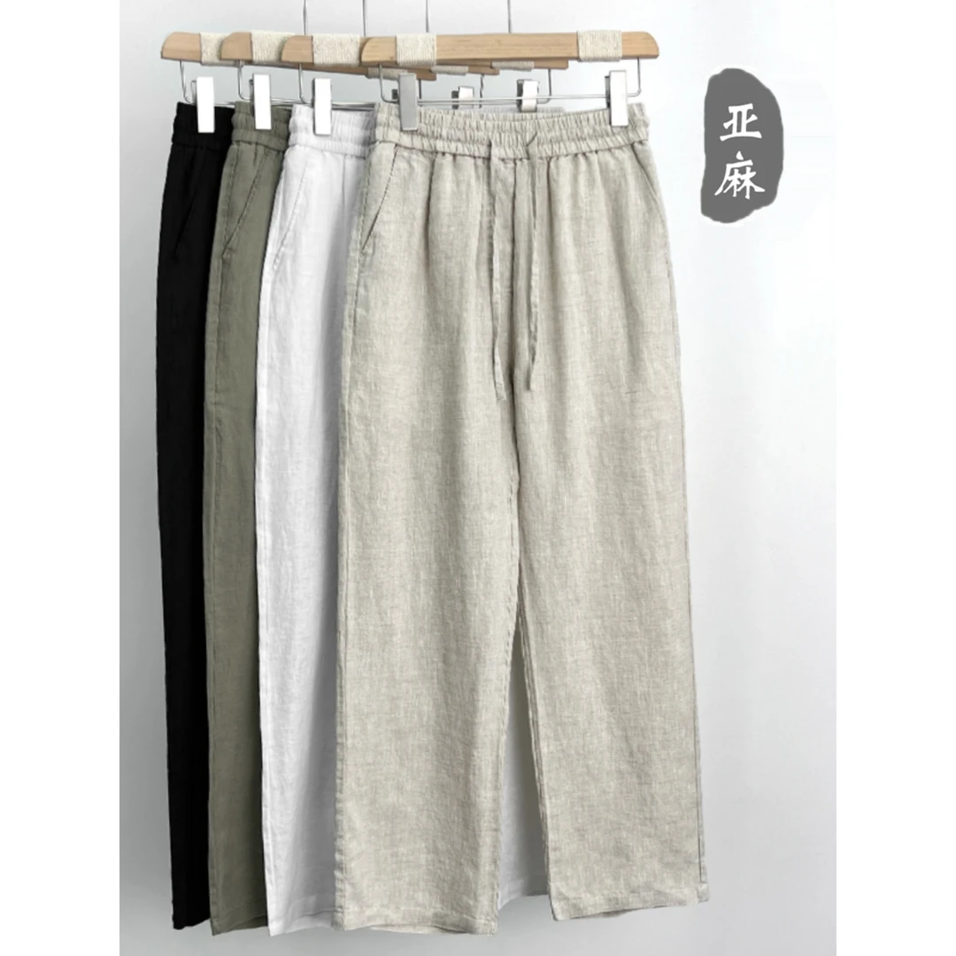 日本纯亚麻裤男夏季薄款棉麻裤子男士麻料休闲裤阔腿宽松直筒长裤