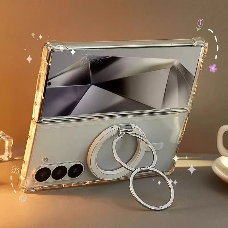 适用三星GalaxyZFold6手机壳新款磁吸支架四角气囊防摔透明保护壳