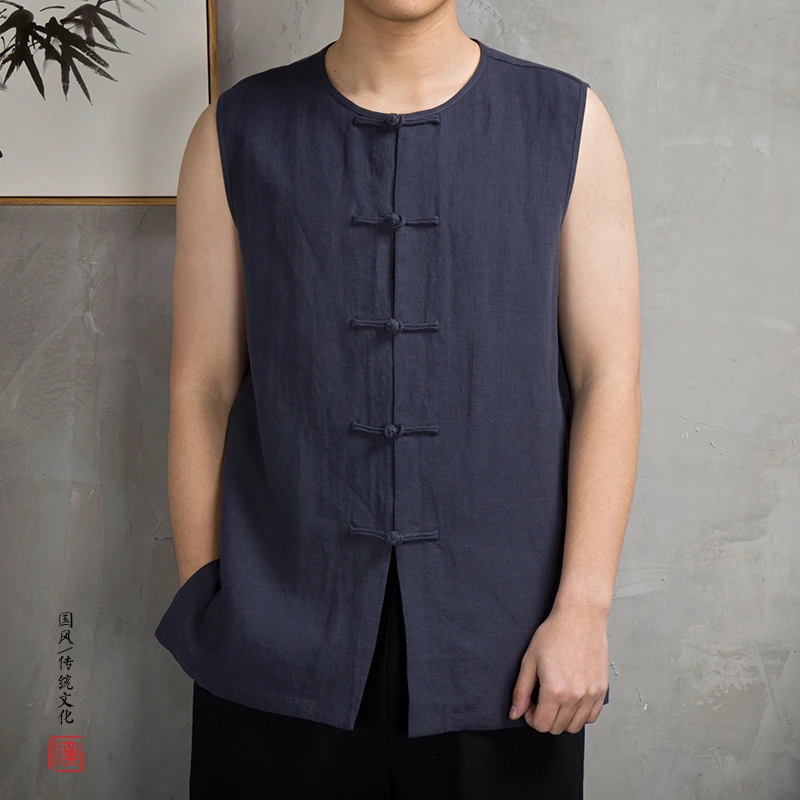 中国风唐装夏季男装棉麻马甲无袖坎肩男士中式马褂盘扣汗衫民族风