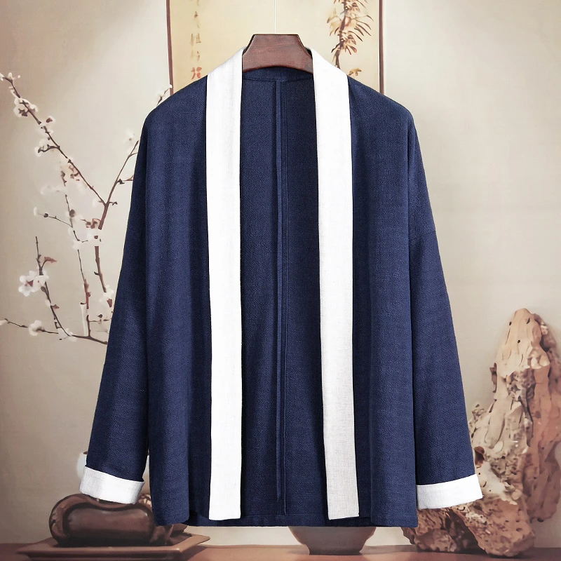 由天丨新中式棉麻男装中国风开衫复古风男士亚麻改良汉服青年外套