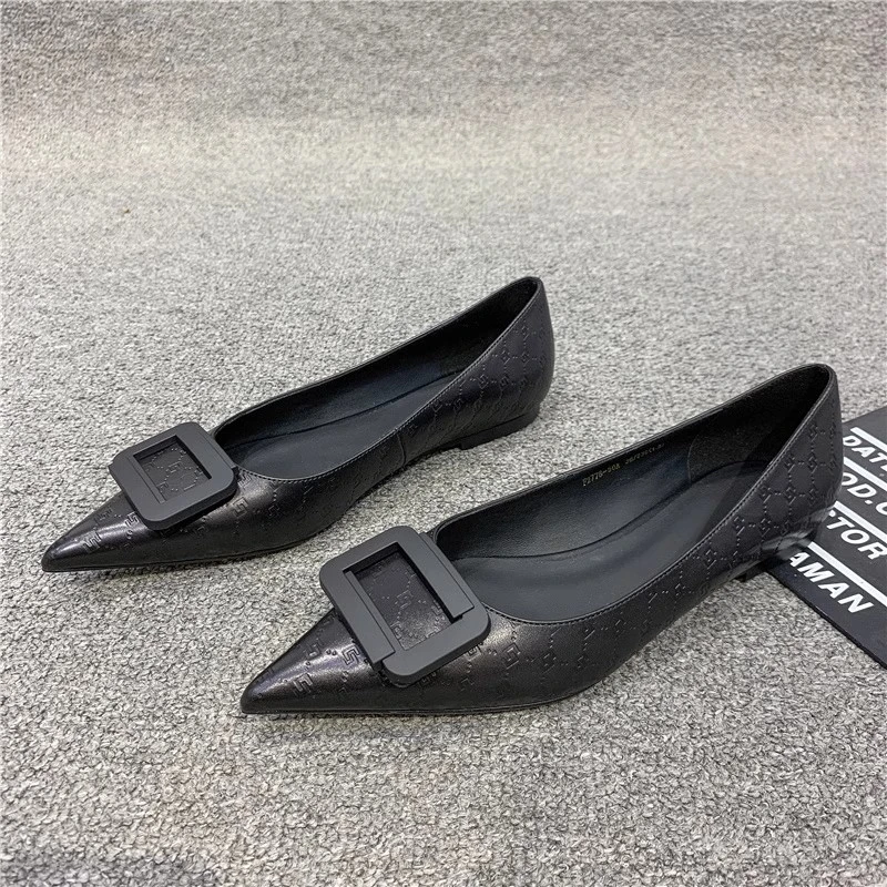 牛皮断码清仓单鞋女平底2025春秋季新款低跟尖头软底浅口真皮女鞋