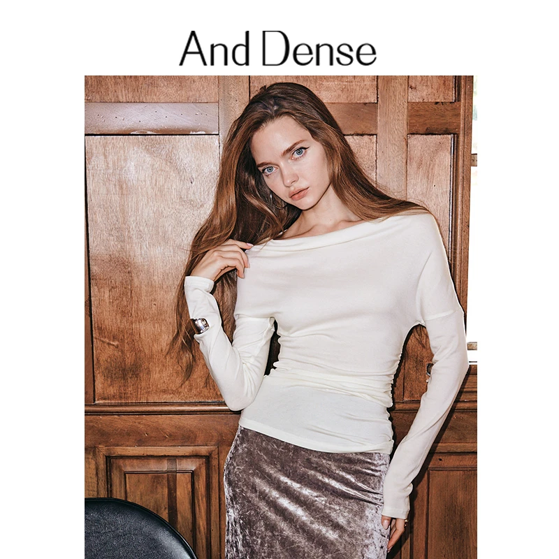 and dense 天丝羊毛针织衫荡领 一字领露肩多穿长袖上衣 秋装新品