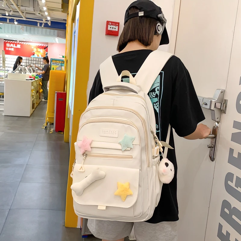 书包女ins风双肩包女小清新大容量小学生初中防水减负轻便百搭包