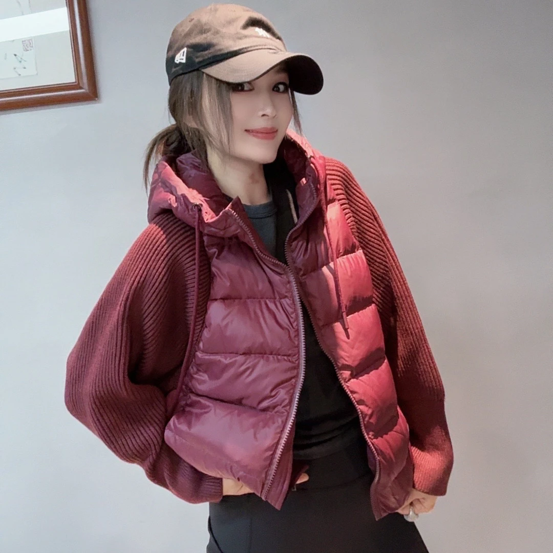 【央旭韩衣舍专属】个性设计针织袖拼接洋气显瘦连帽棉服