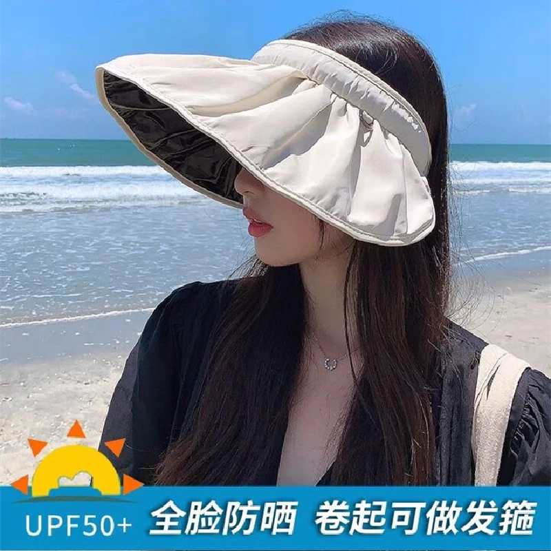 帽子女夏季黑胶贝壳帽防晒防紫外线韩版发箍式空顶出游帽遮阳帽