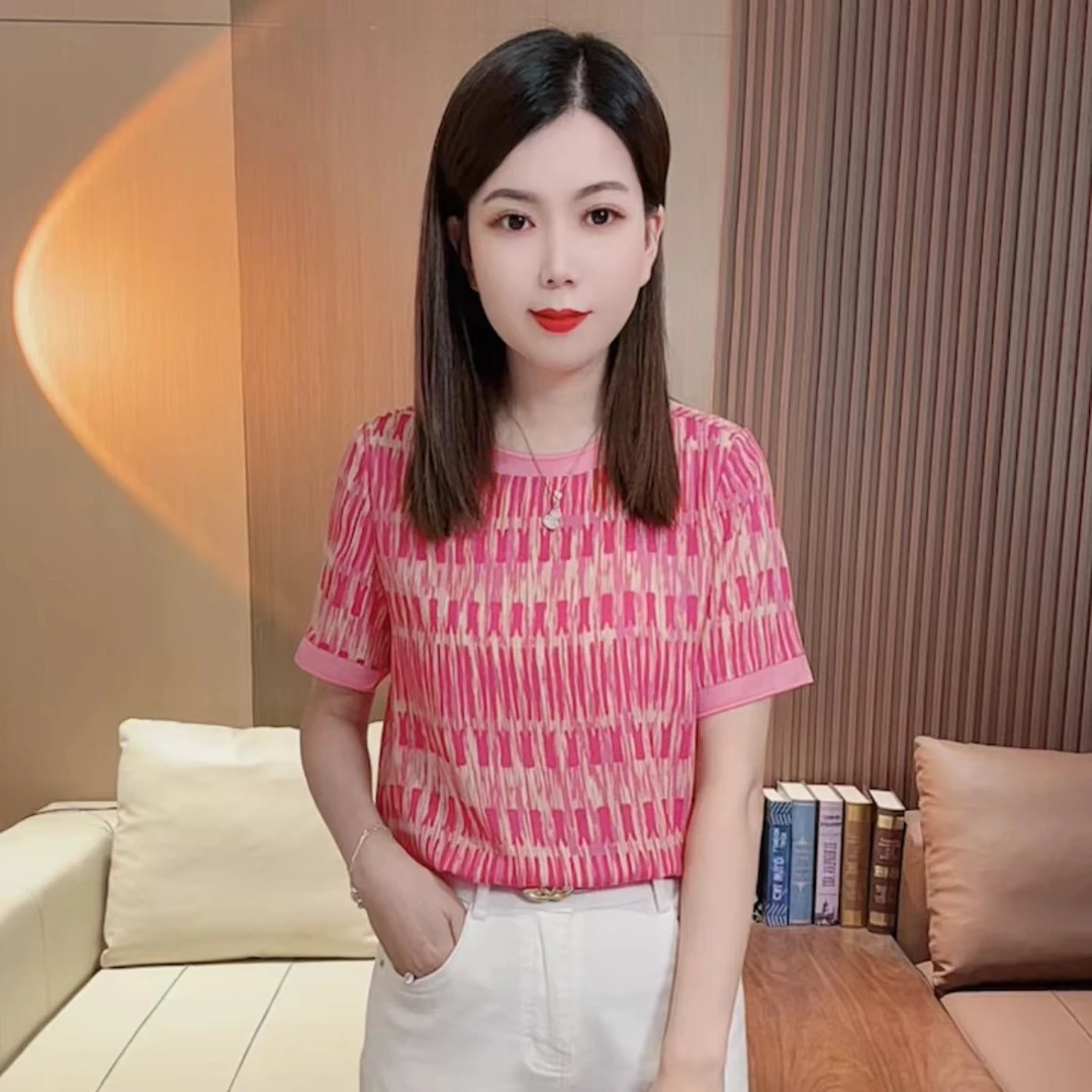 春夏新款气质百搭竖条纹半袖上衣S09621