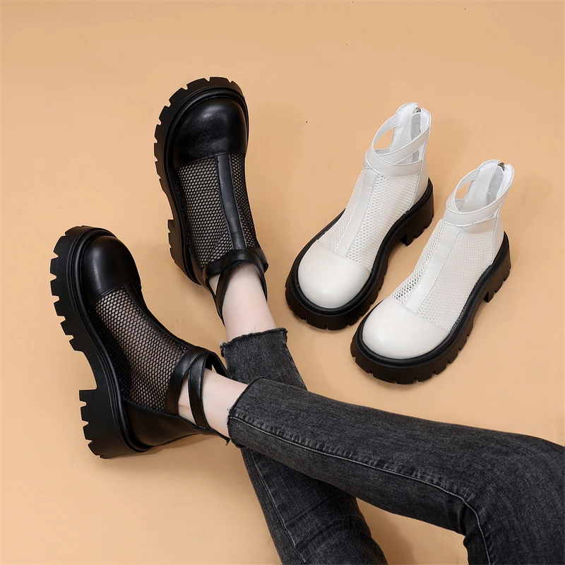 松糕厚底薄款马丁靴女2024夏季新款镂空网纱短靴时尚休闲透气凉靴