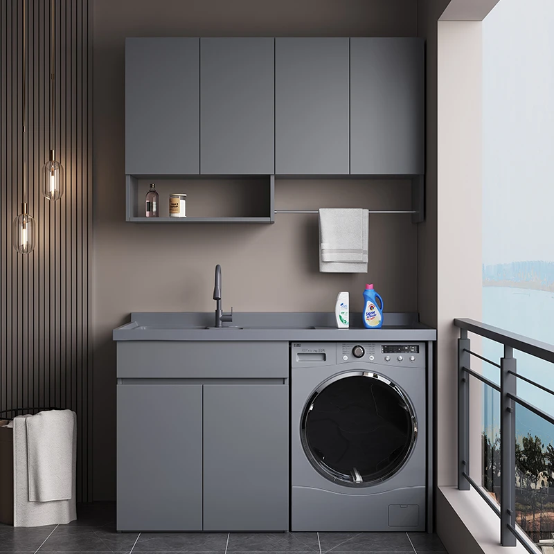 旗曼蜂窝铝大板防潮洗衣柜一体盆洗衣柜组合洗衣台盆带搓板滚筒机