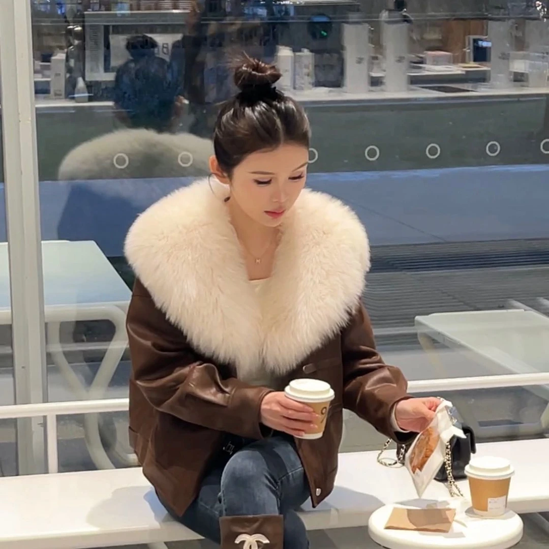 【阿喜】飘雪入怀-2024狐狸毛领麂皮绒气质百搭羽绒服时尚网红冬季