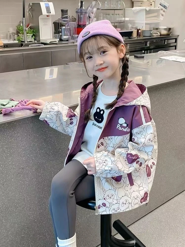 女童冲锋衣外套秋装2025新款洋气儿童春秋款小女孩运动连帽上衣潮