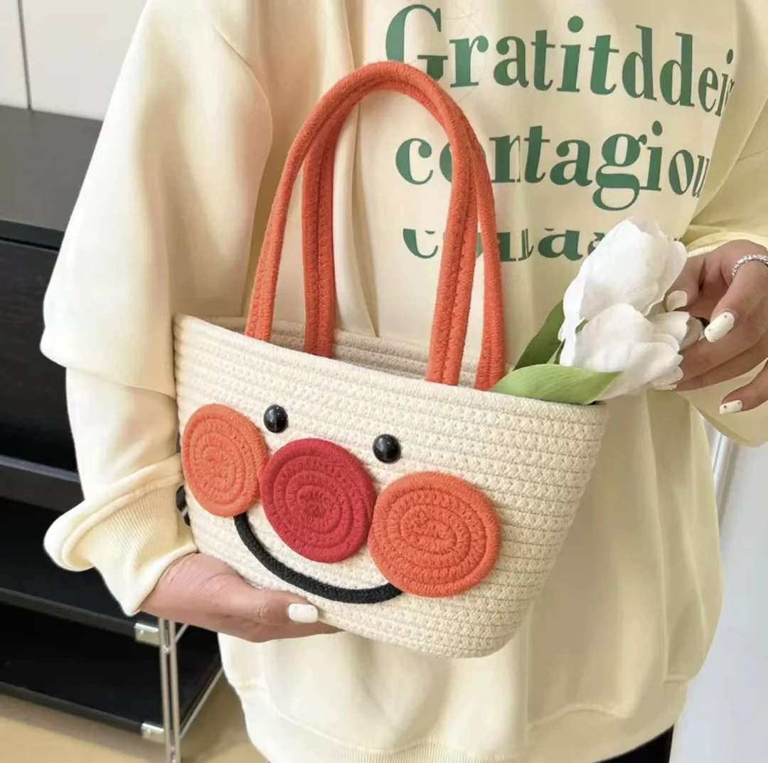 可爱面包超人棉线编织包包女手提包大容量