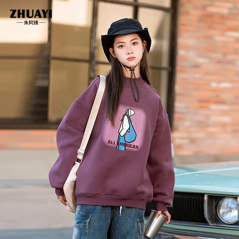 女童加绒卫衣2023冬季新款中大童宽松上衣休闲运动卡通加厚卫衣潮