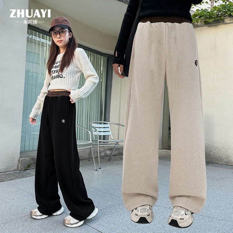 朱阿姨新款女童卫裤2024秋季休闲运动裤纯色简约中大童学生裤子