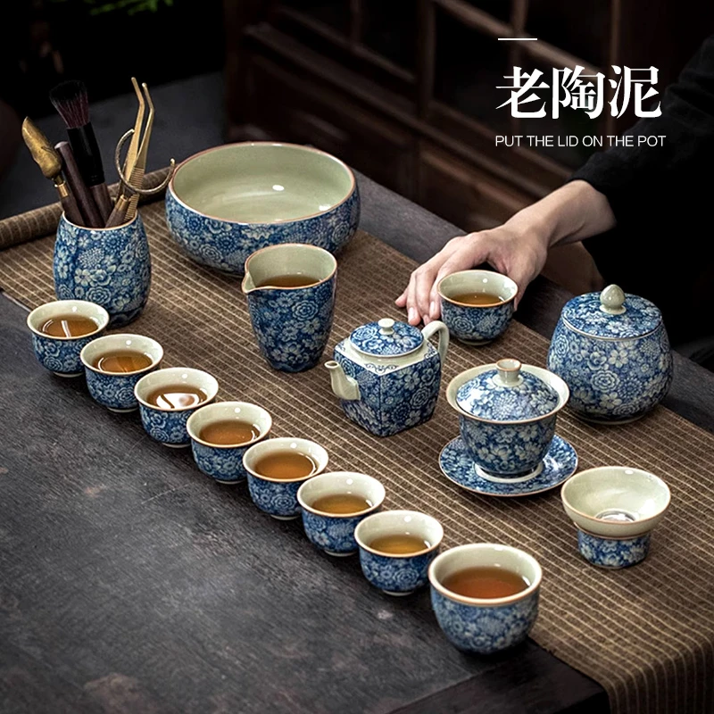 功夫茶具套装青花瓷轻奢高档茶杯盖碗茶壶办公室会客泡茶2023新款