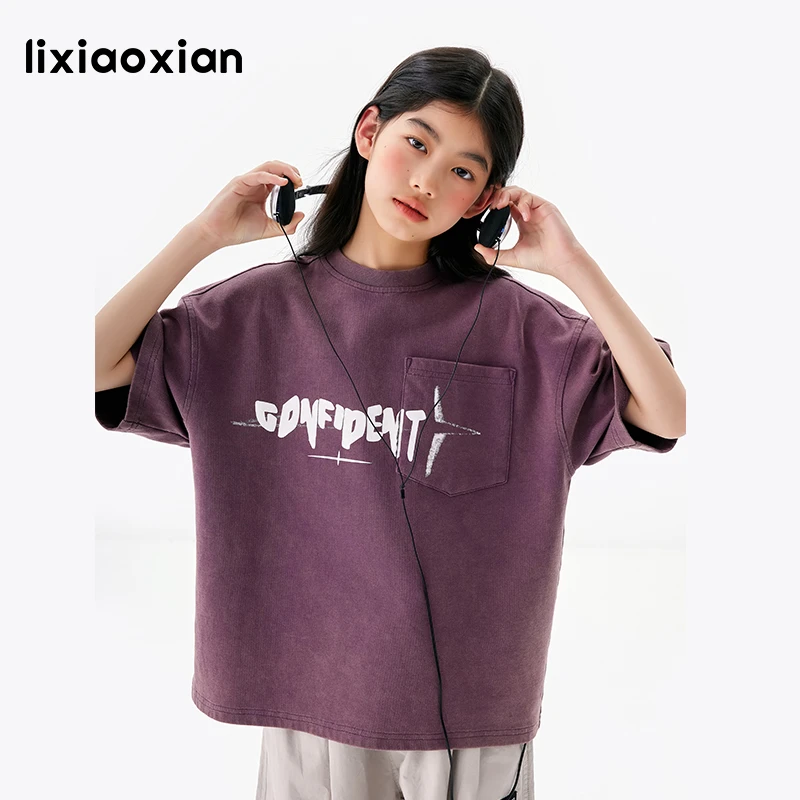 梨小闲女童洗褪时髦印花T恤夏款新儿童中大童休闲百搭短袖t