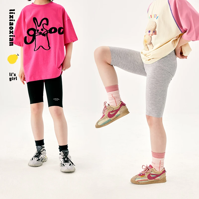 梨小闲儿童高弹冰感打底中裤夏新款中大童百搭内搭纯色骑行裤短裤