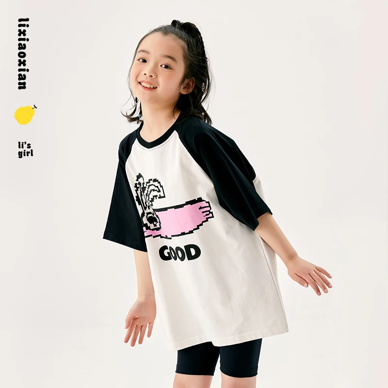 梨小闲原创good系列儿童T恤夏中大童凉感冰瓷棉马赛克兔子短袖t