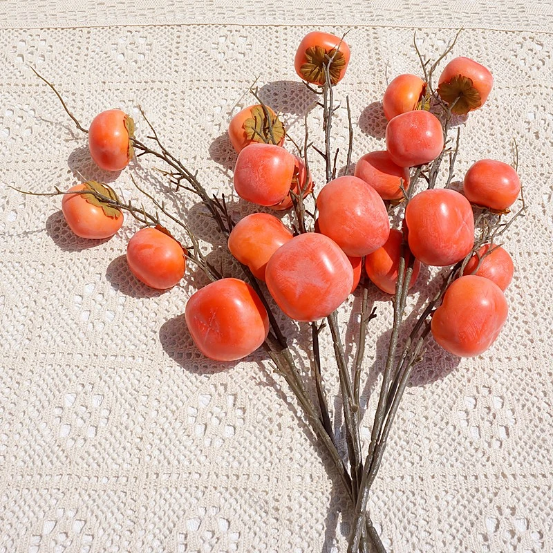 【花间拾彩】大枝7头柿子 仿真花果实柿柿如意 家居轻奢装饰摆放