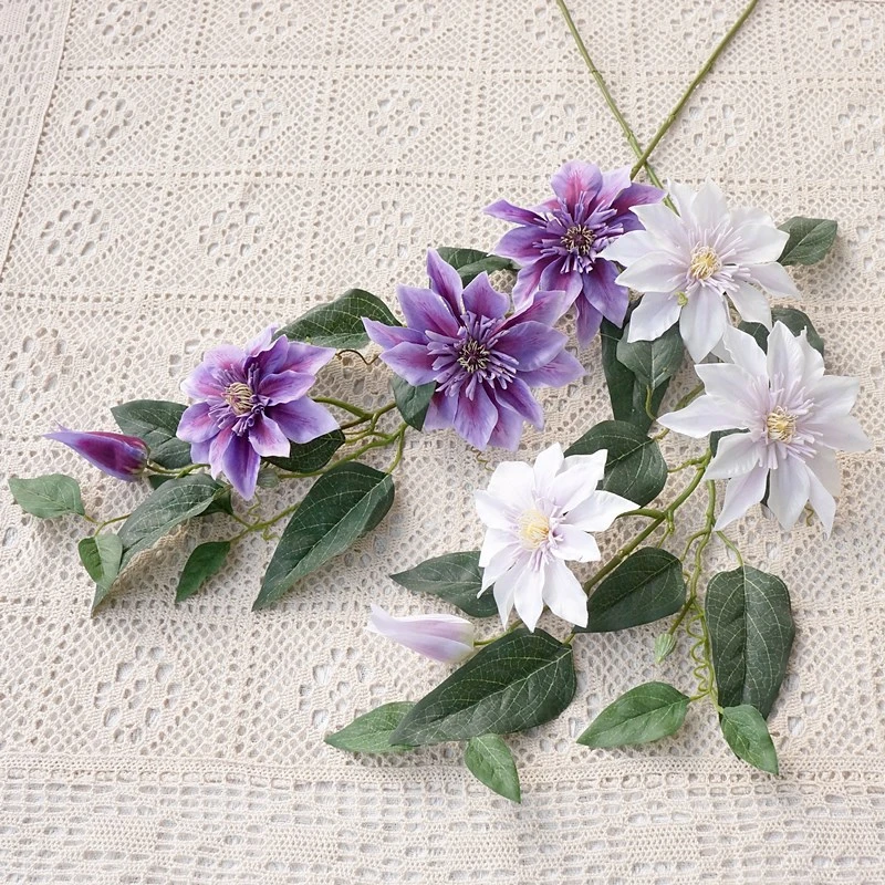 【花间拾彩】单枝3头重瓣铁线莲花 仿真花假花 轻奢家居装饰摆件