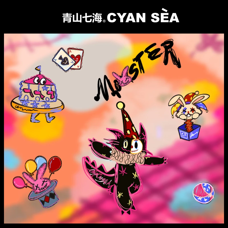 青山七海｜无水涂鸦  马戏团恐龙猫卡通可爱彩色持久纹身贴