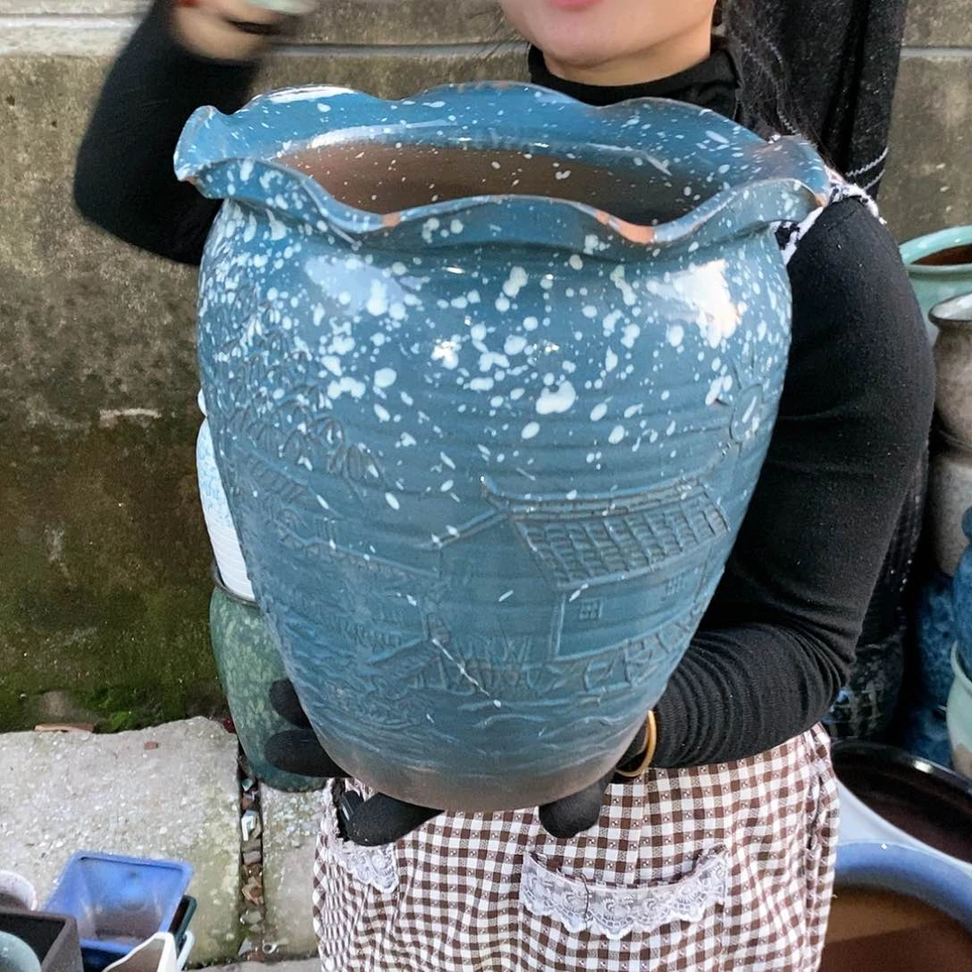 紫砂花盆瑕疵口24高27瑕疵