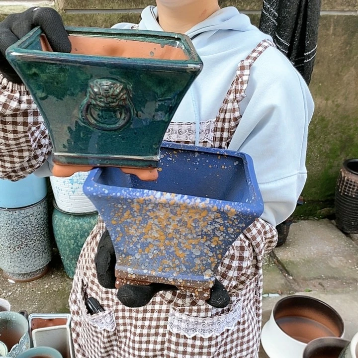 紫砂花盆瑕疵口17高13瑕疵