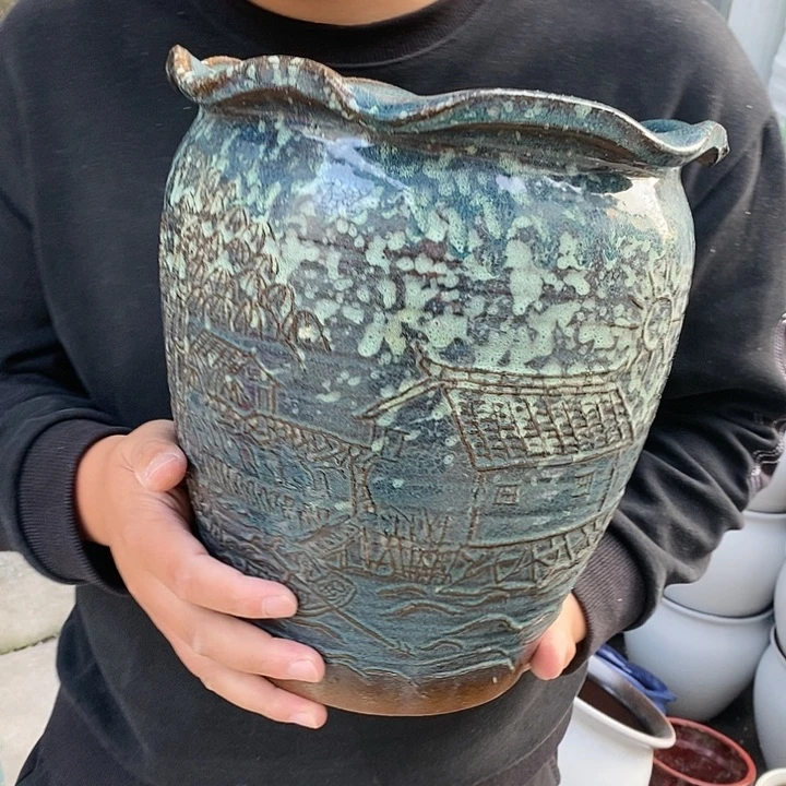 紫砂花盆瑕疵口24高27瑕疵