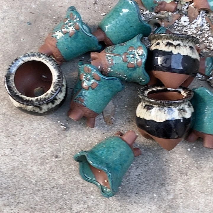 紫砂花盆瑕疵口5高8瑕疵十个