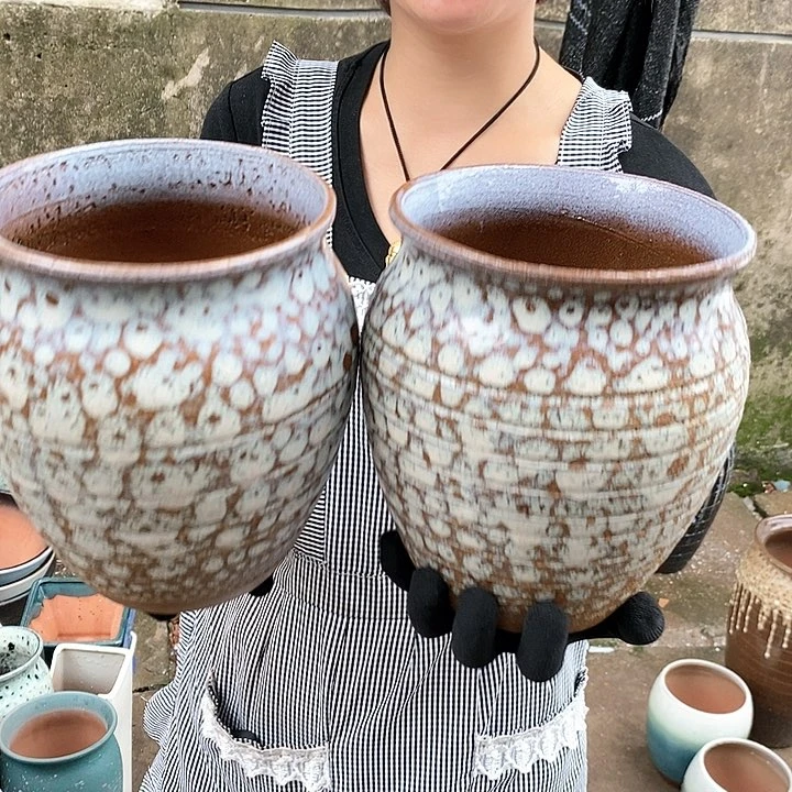 紫砂花盆瑕疵口17高22瑕疵