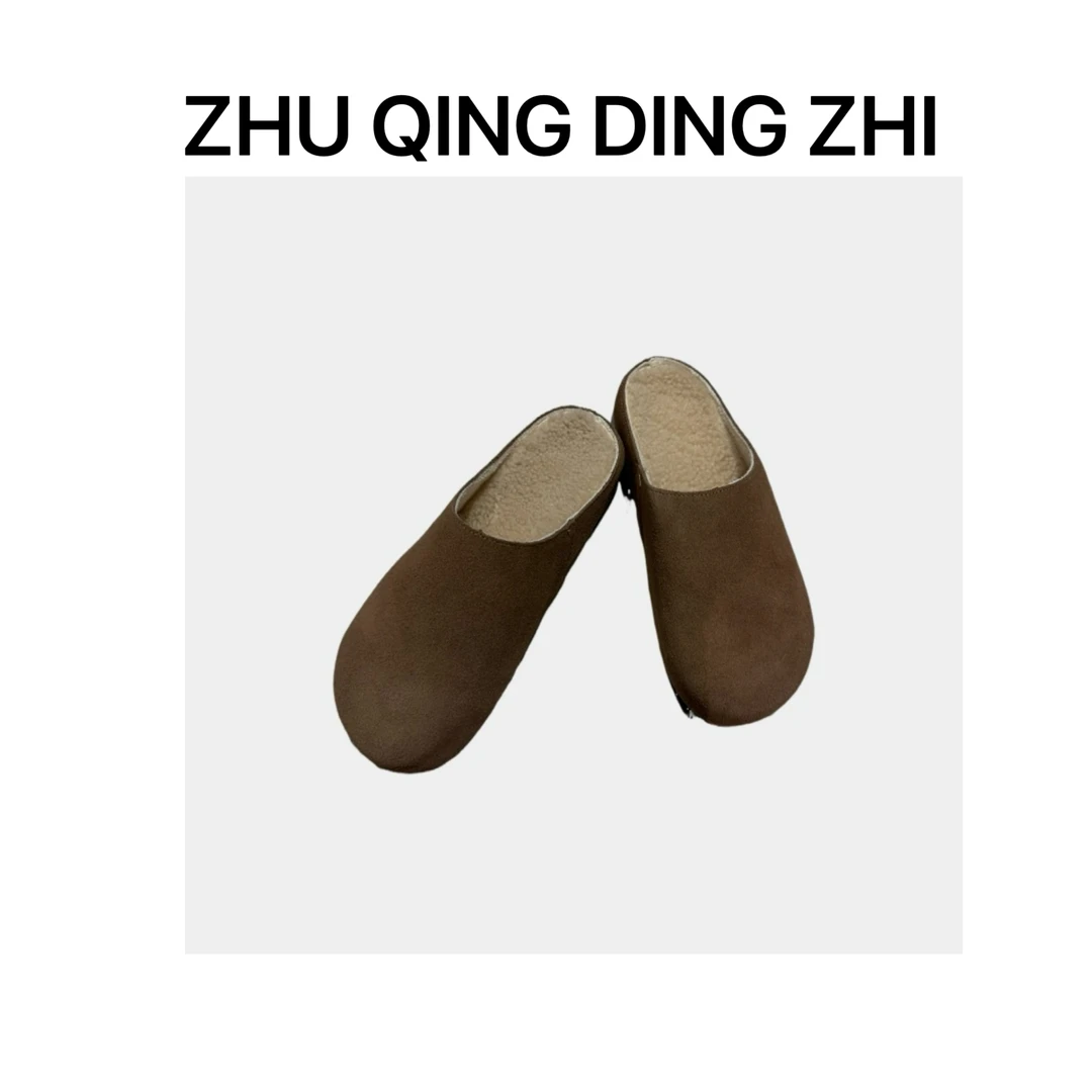 【ZHU QING】   复古勃肯真皮夹棉拖鞋