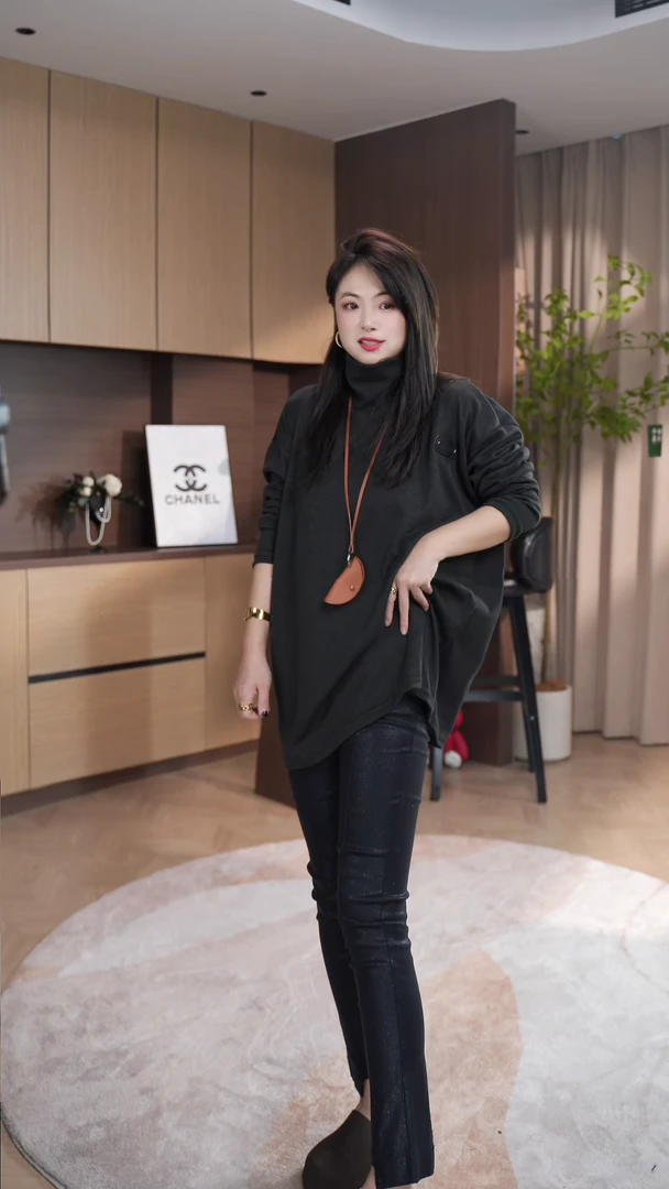 1【ZM】楠楠精选秋冬新款时尚百搭袖口捏褶设计双面绒高领打底上衣