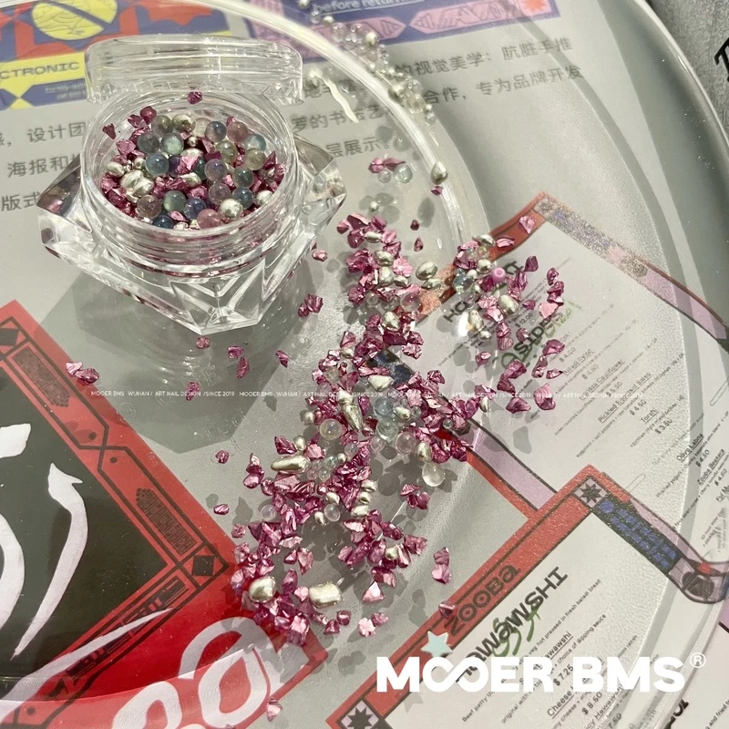 MORE ART 粉甜浴泡泡碎石混装盒金属甜粉色美甲饰品素材材料